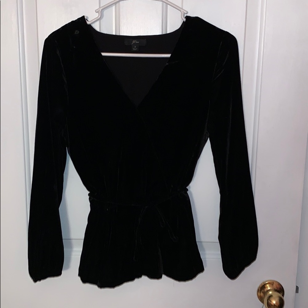 NWOT J. Crew Black Velvet Faux Wrap Top